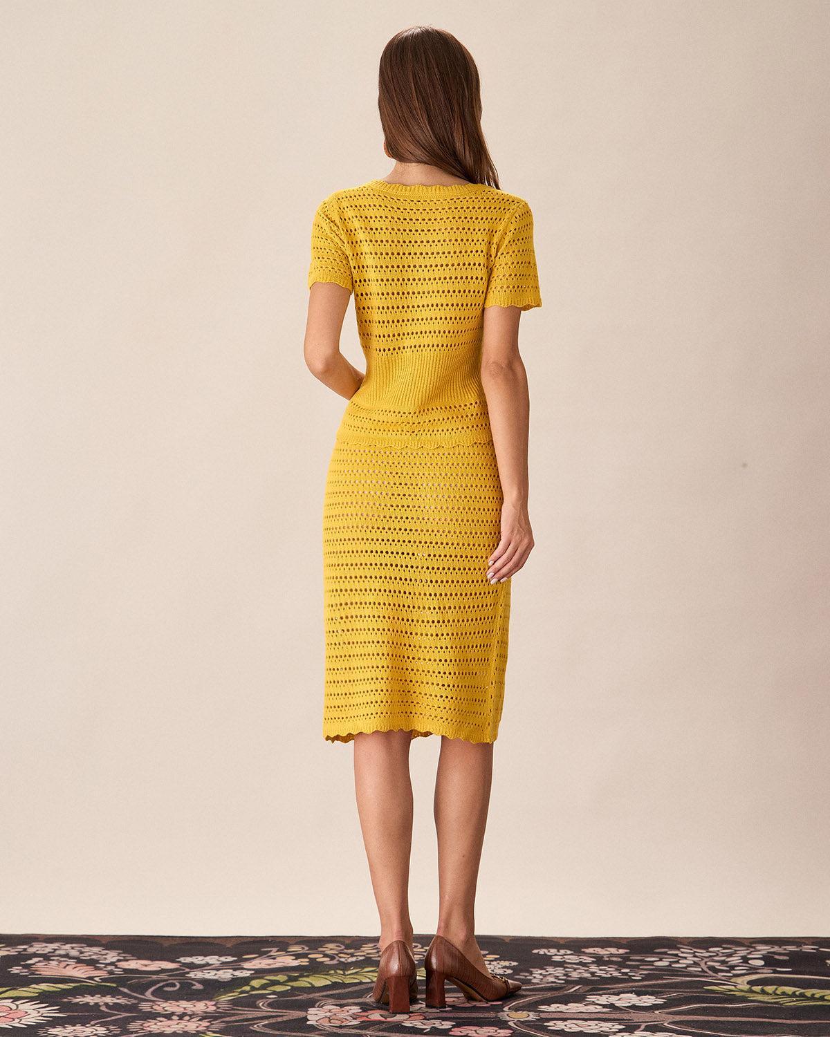 Yellow Crochet Single-Breasted Cardigan Product Image