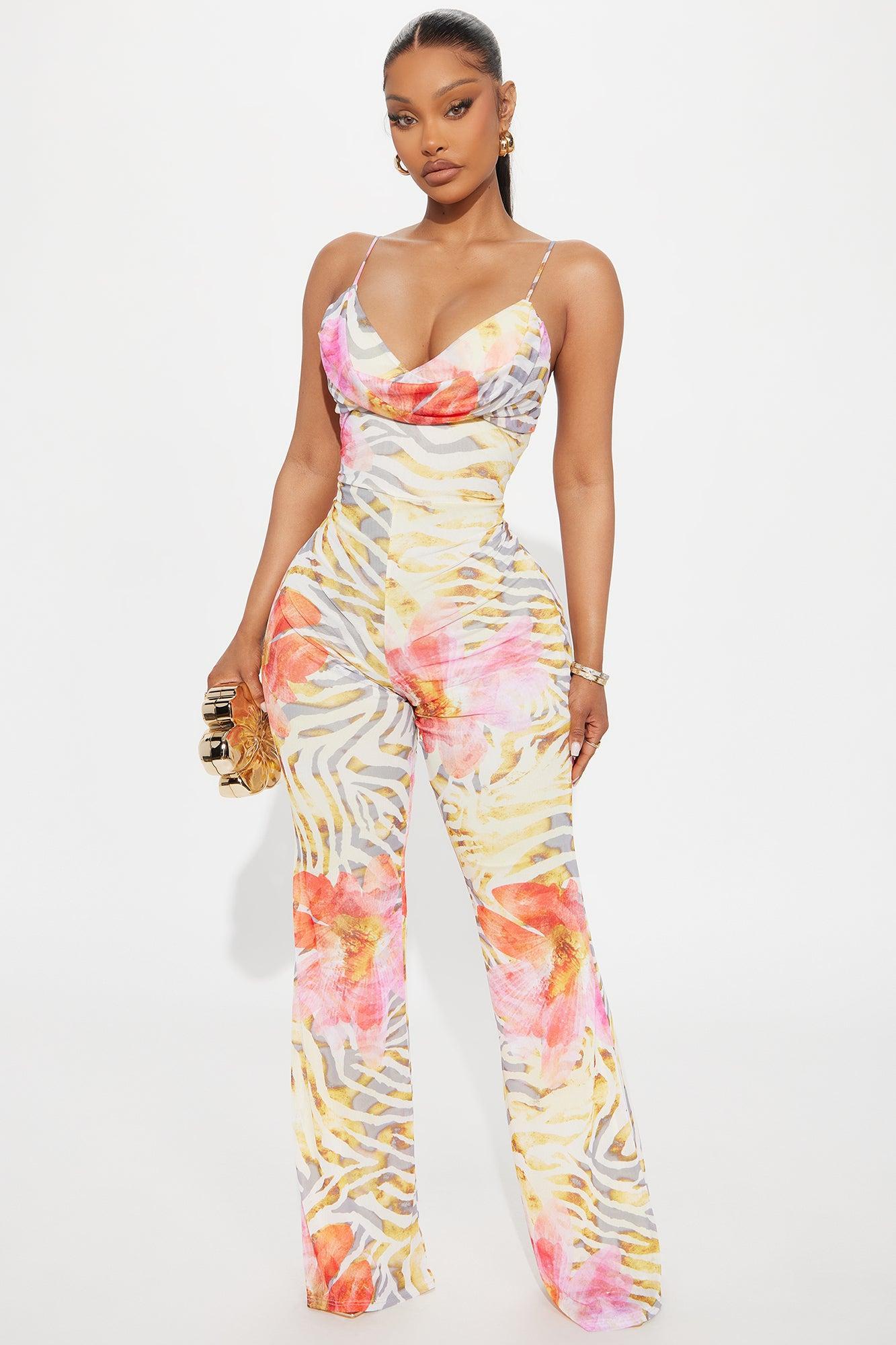 Dance In The Sand Mesh Halter Jumpsuit - Yellow/combo Product Image