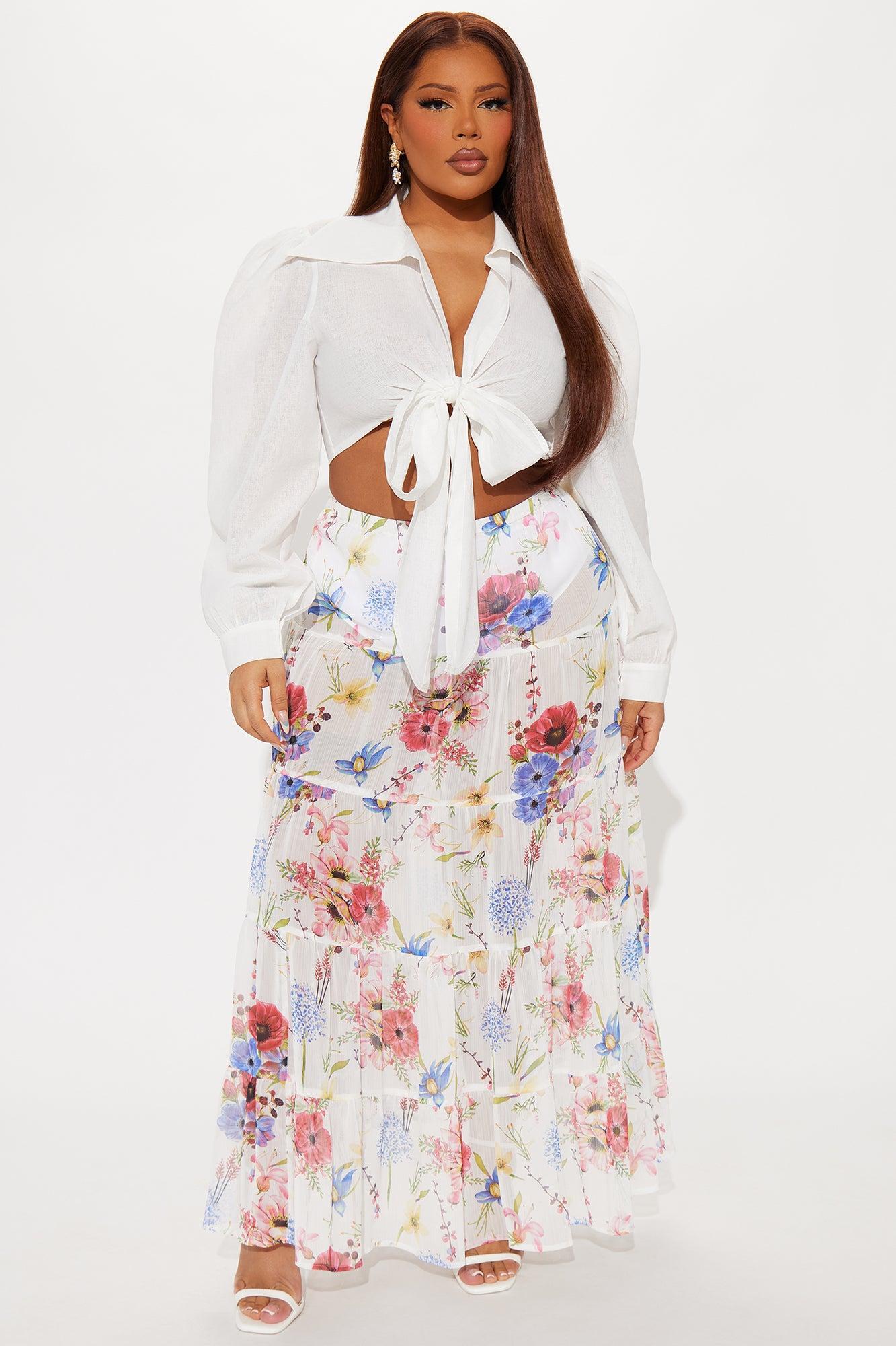 Florence Sheer Tiered Floral Maxi Skirt - White/combo Product Image
