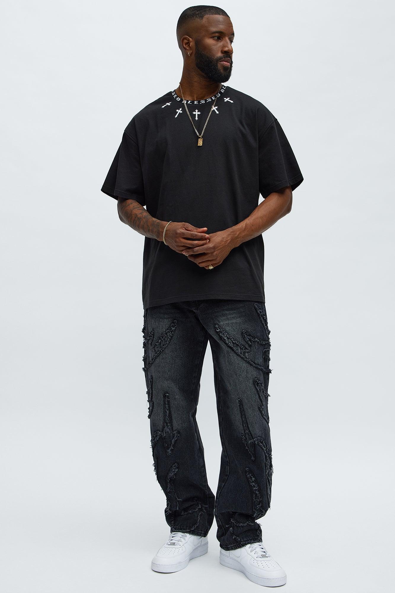 Short Sleeve Blessed Graphic Collar Tee - Black Product Image