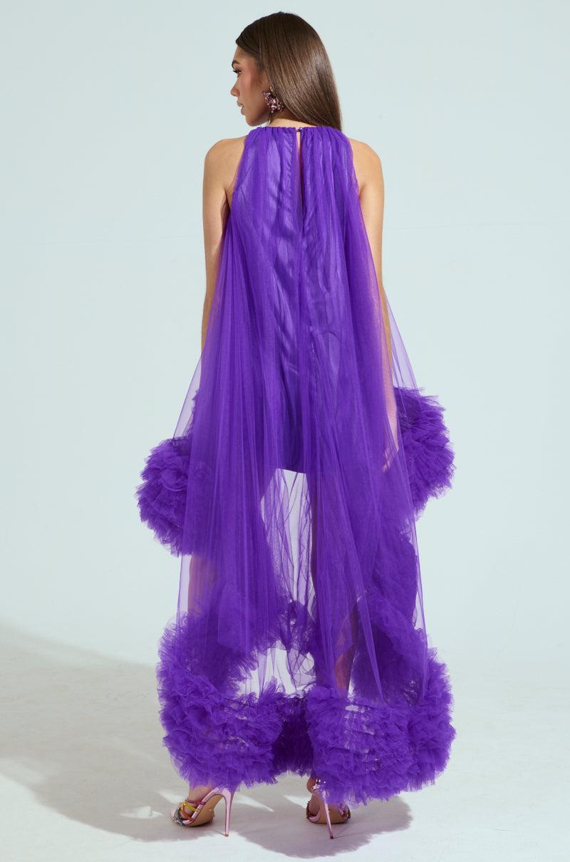 ARI TULLE RUFFLE HIGH LOW DRESS IN PURPLE Product Image