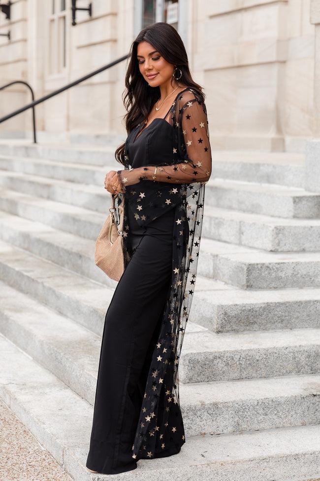 Backstage Pass Black Mesh Star Embellished Kimono SALE Product Image