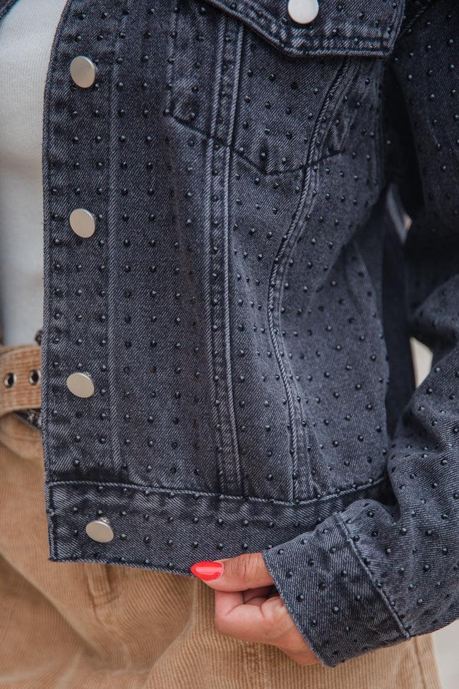 Small Town Smoke Show Black Rhinestone Studded Denim Jacket FINAL SALE Product Image