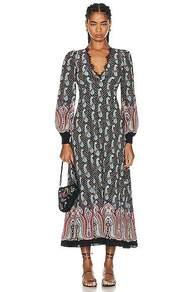 Etro Long Sleeve Maxi Dress in Black Product Image