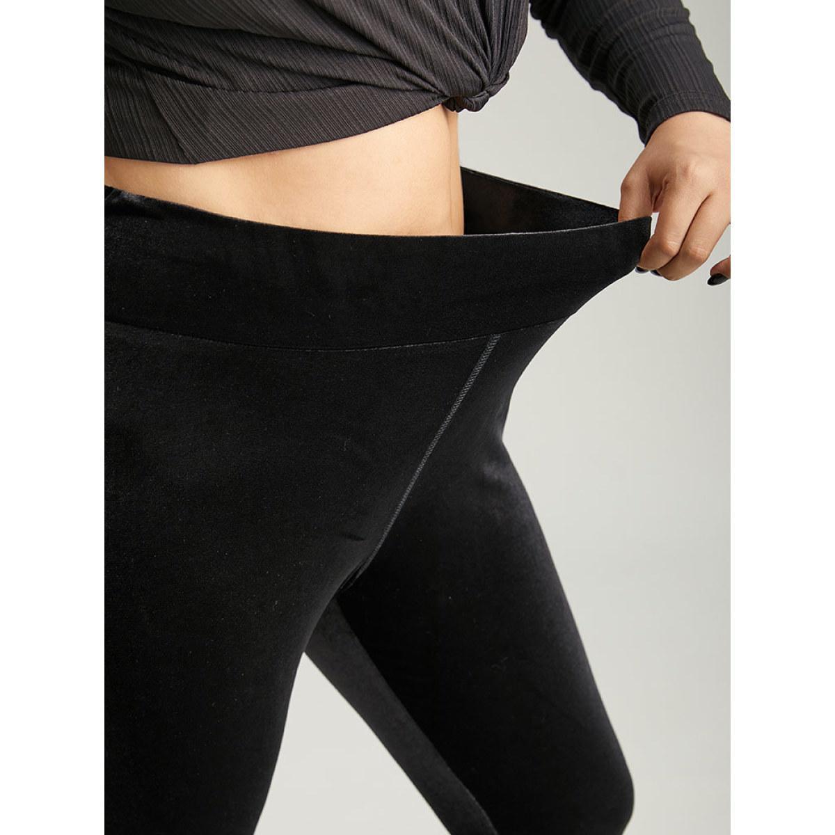 Plus Size Plain Velvet Elastic Waist Skinny Leggings Women Black Glamour High stretch Skinny High Rise Festival-Christmas Leggings BloomChic 12/L Product Image
