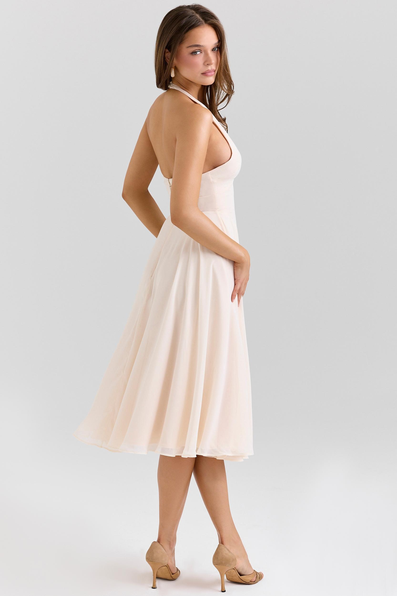 Solada  vintage cream georgette halter sundress Product Image