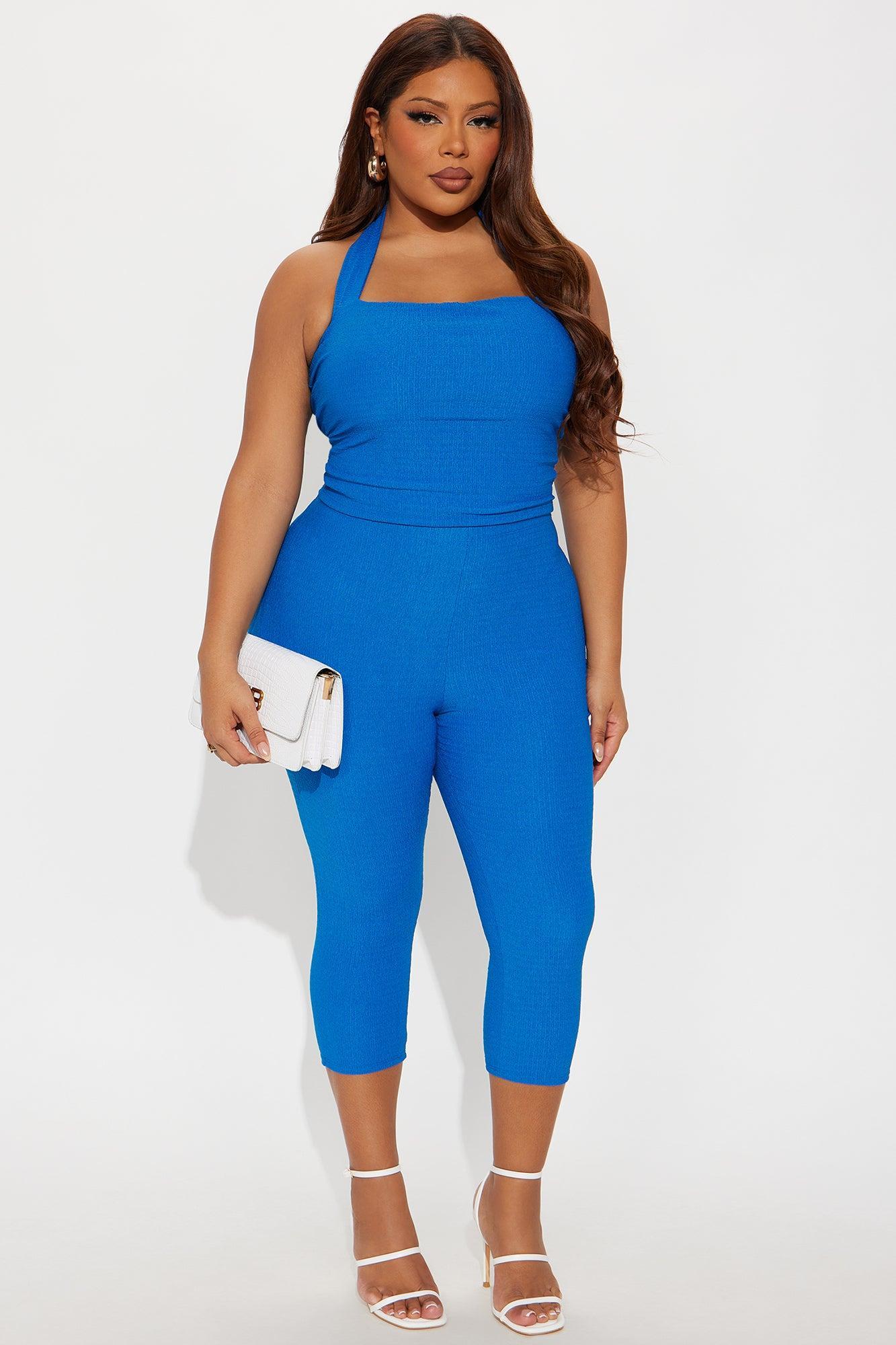 Delilah Textured Halter Capri Pant Set - Royal Female Product Image