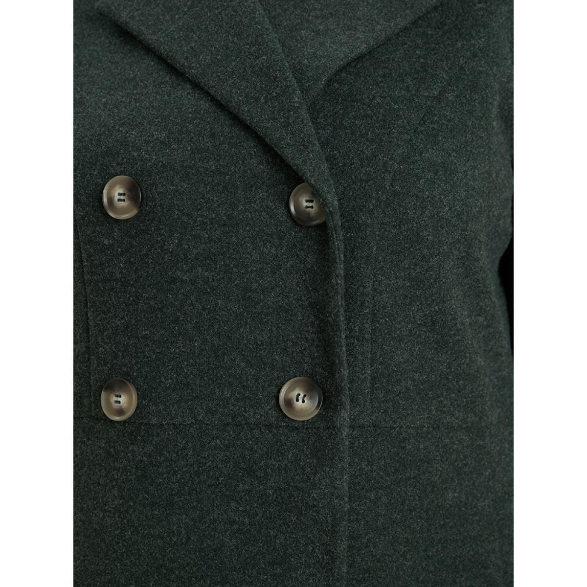 Plus Size Solid Pocket Double Breasted Heather Overlap Collar Coat Women DarkGreen Casual Plain Bodycon Ladies Dailywear Winter Coats BloomChic 28/5X Product Image