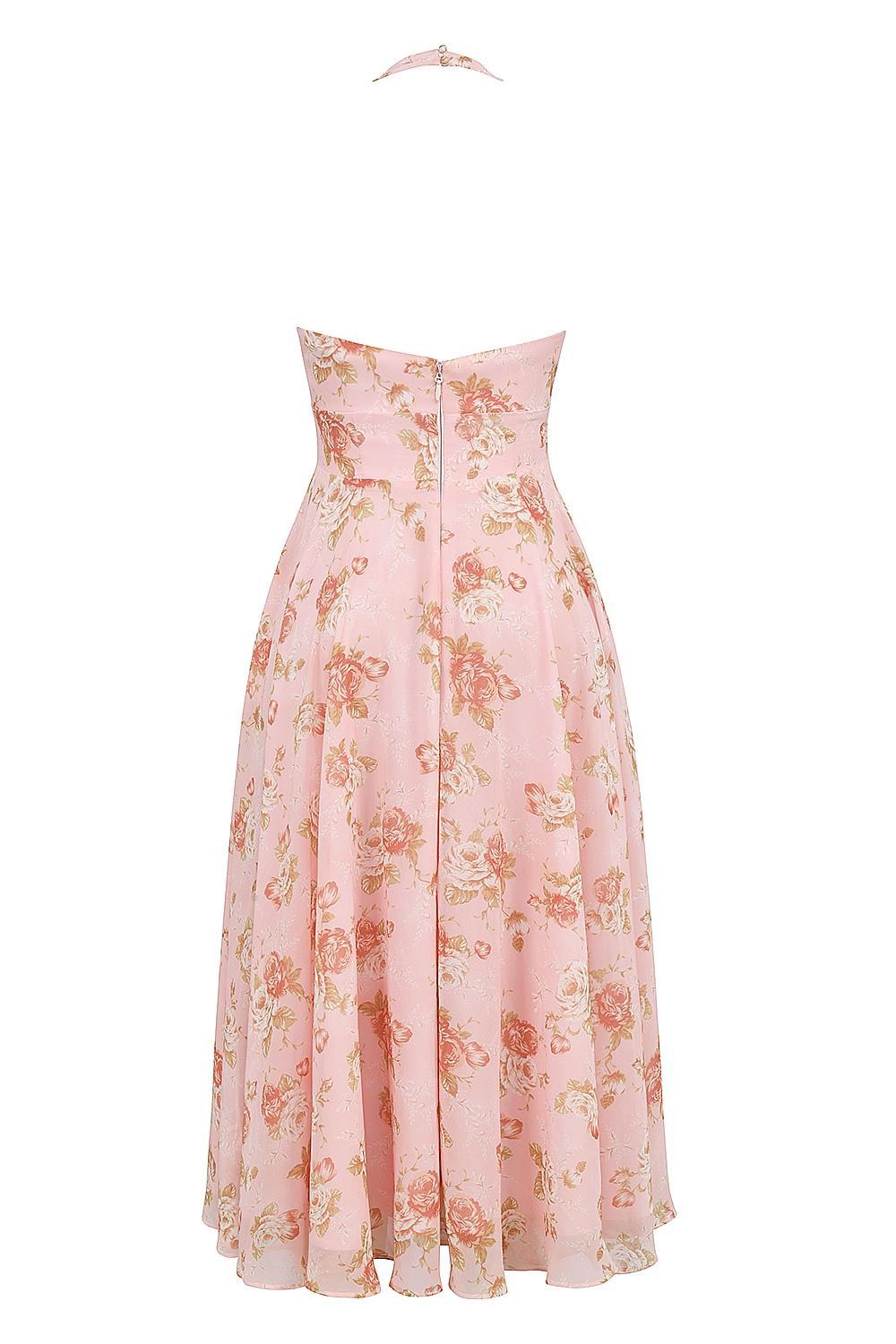 Solada English Vintage Rose Print Georgette Halter Sundress Product Image