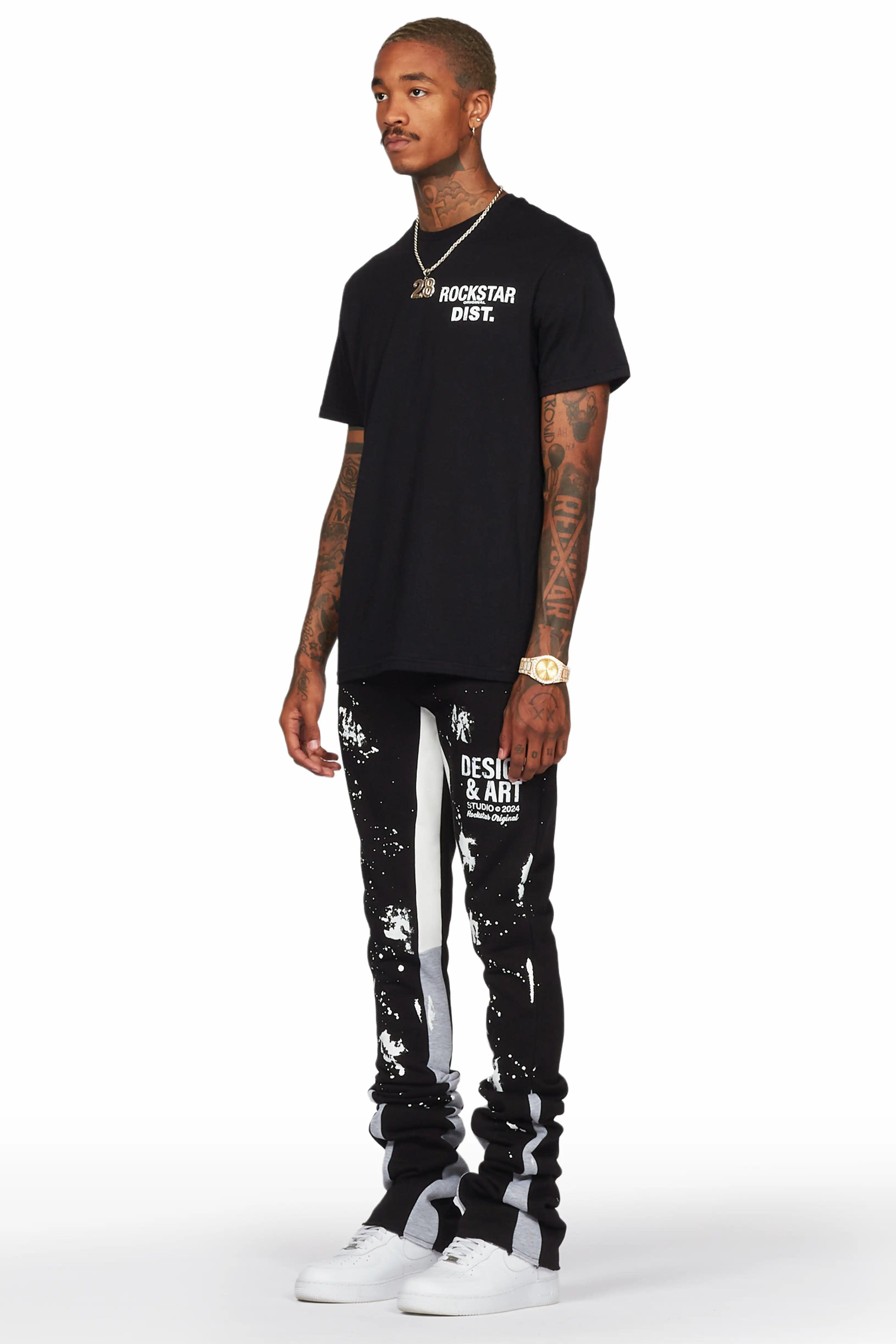 Damone Black Super Stacked Flare Track Pant Male Product Image