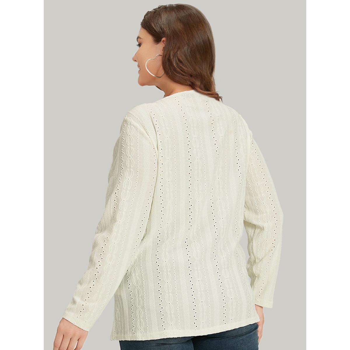 Plus Size Lace Patchwork V Neck Broderie Anglaise T-shirt Ivory Women Elegant Texture Plain V-neck Dailywear T-shirts BloomChic 30/6X Product Image