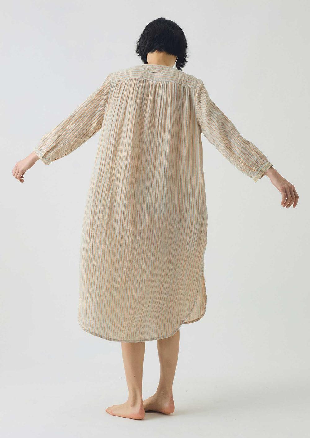 Stripe Crinkle Cotton Nightdress | Sage/Apricot Product Image