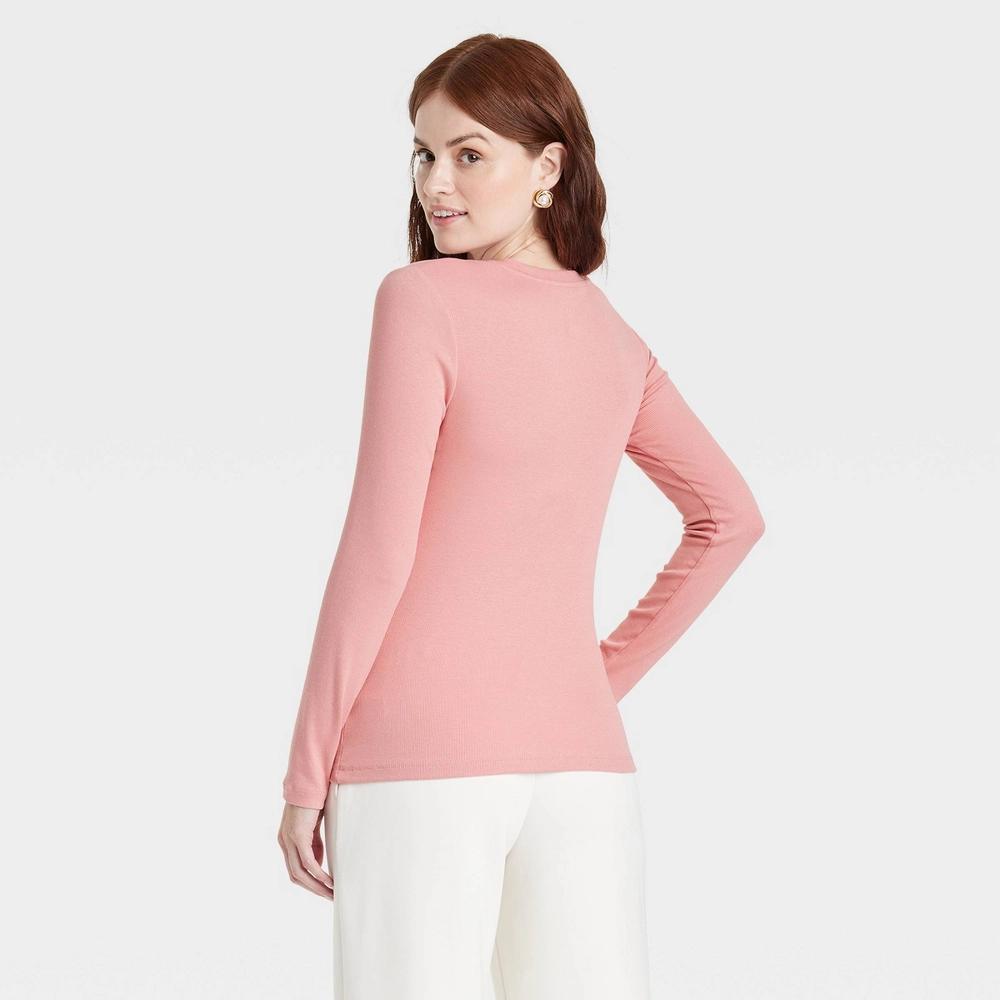 Womens Slim Fit Long Sleeve Ribbed T-Shirt - A New Day XL Product Image