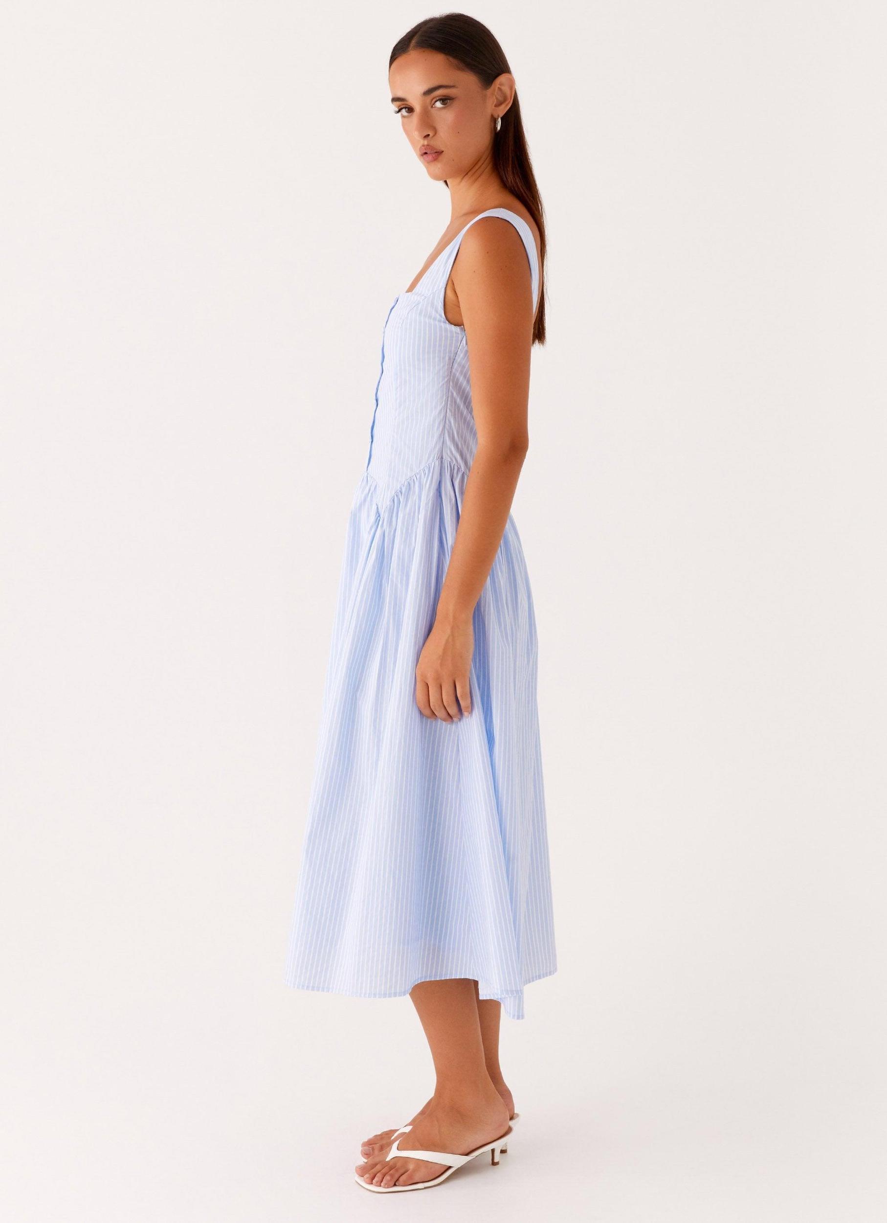 Kalina Midi Dress - Blue White Stripe Product Image