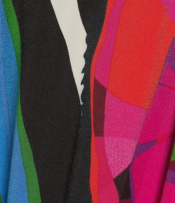 Eva Varro Abstract Print Boat Neck 3/4 Blouson Sleeve Pleated Tie Top Product Image