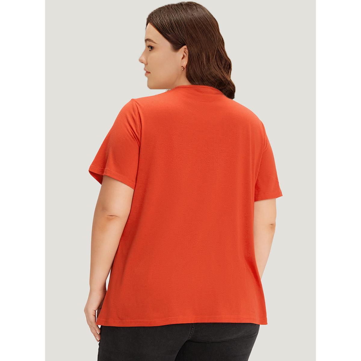 Plus Size plain Ring Zipper Patchwork T-shirt OrangeRed Women Casual Zipper Plain Open Front Dailywear T-shirts BloomChic 14-16/1X Product Image