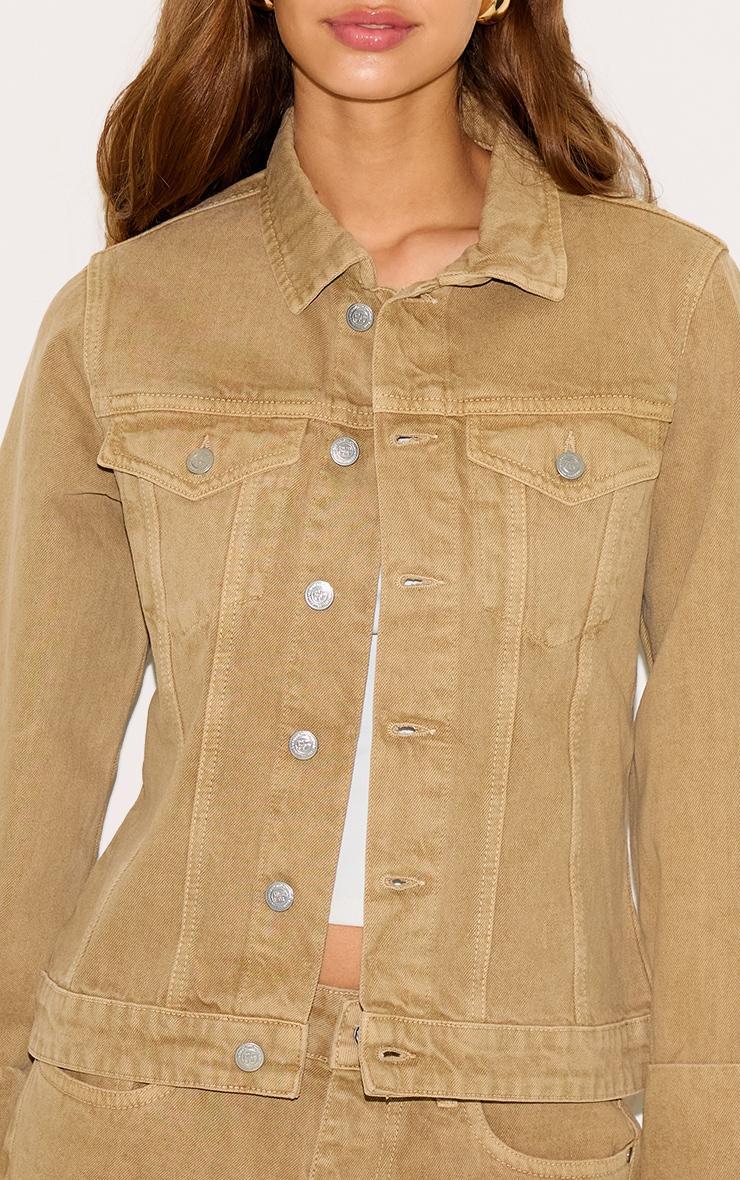  Washed Khaki Turn Up Cuff Cinched Back Denim Jacket Product Image