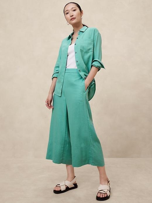 Wide-Leg Linen-Blend Cropped Pull-On Pant Product Image