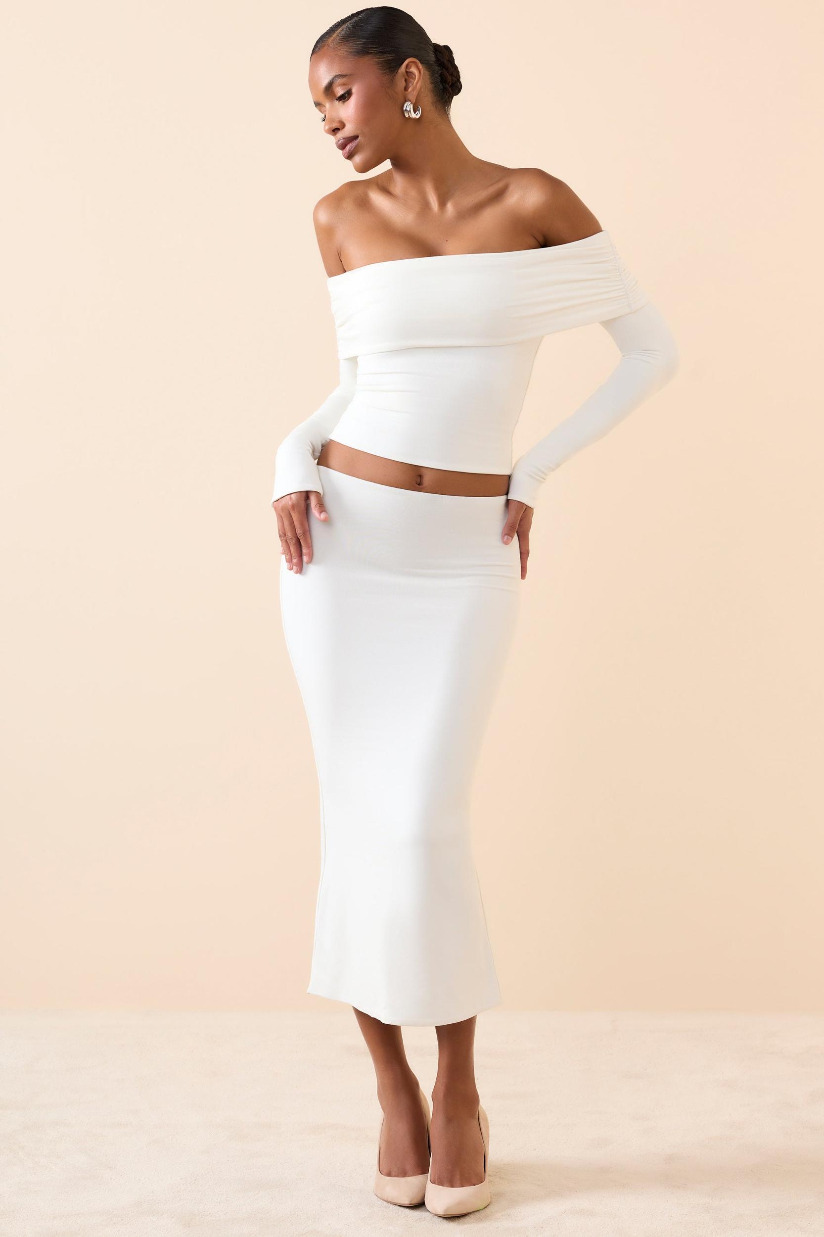 Modal Mid-Rise Midaxi Skirt in White Product Image