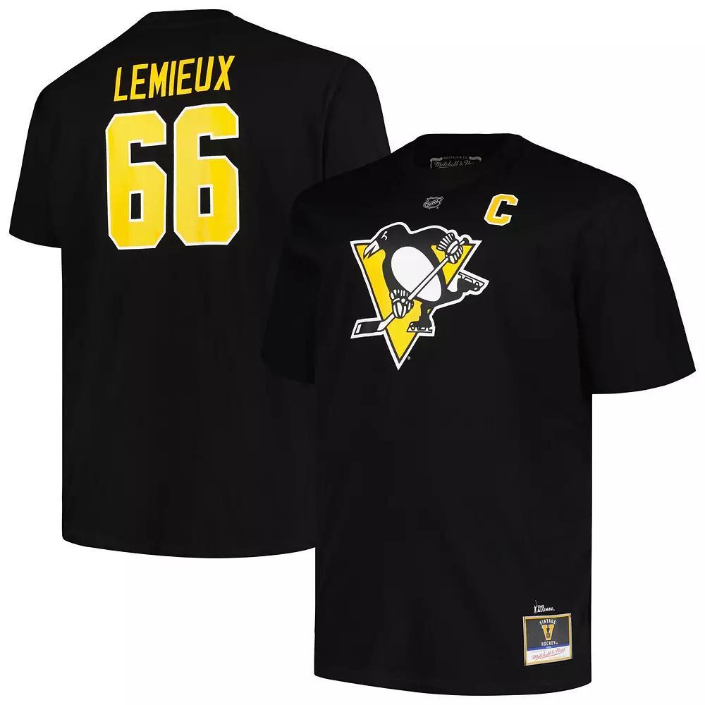 Men's Profile Mario Lemieux Black Pittsburgh Penguins Big & Tall Captain Patch Name & Number T-Shirt, Size: 3XLT Product Image