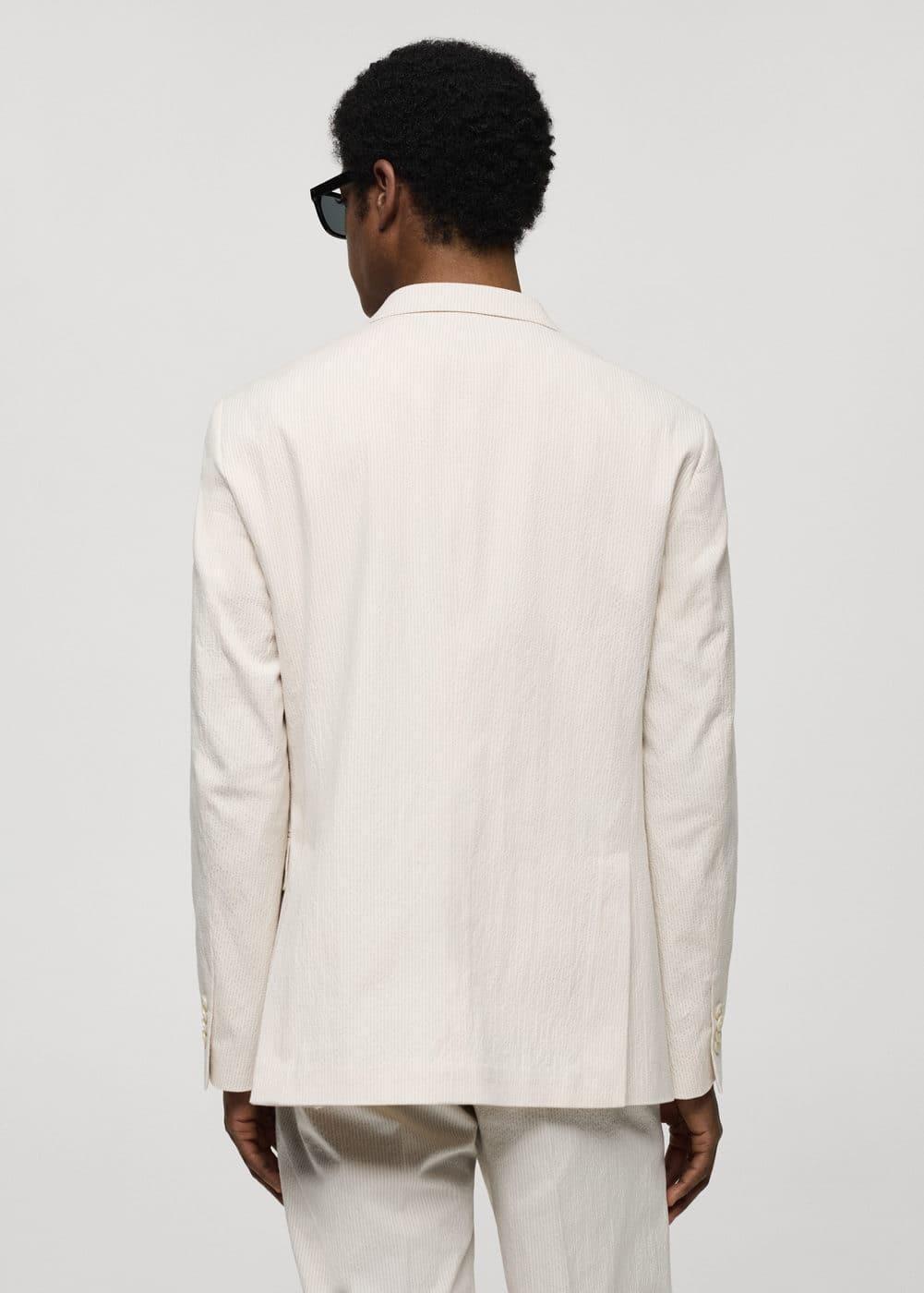 Striped seersucker cotton slim-fit suit blazer - Men | MANGO USA Product Image