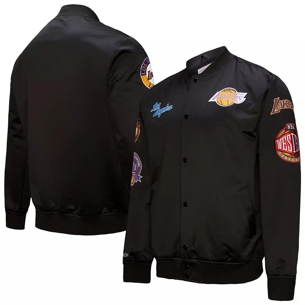 Men's Mitchell & Ness Black Los Angeles Lakers Blackout Collection Vintage Full-Snap Satin Jacket, Size: Large Product Image