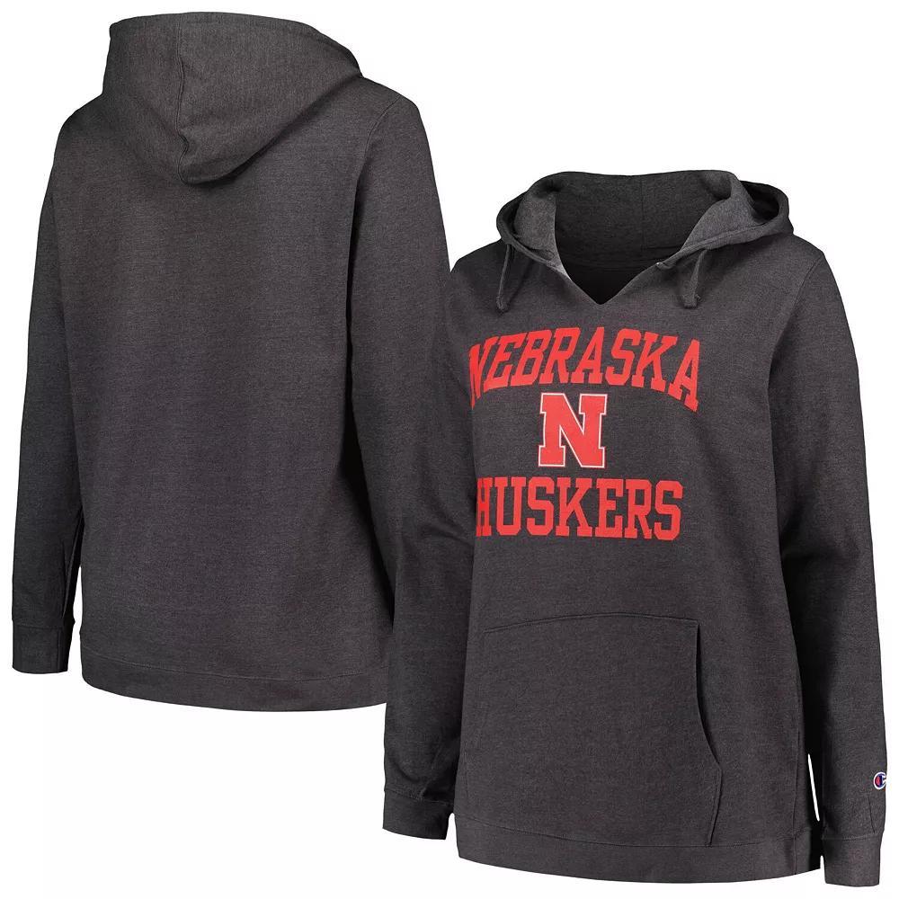 Women's Champion Heather Charcoal Nebraska Huskers Plus Size Heart & Soul Notch Neck Pullover, Size: 1XL Product Image