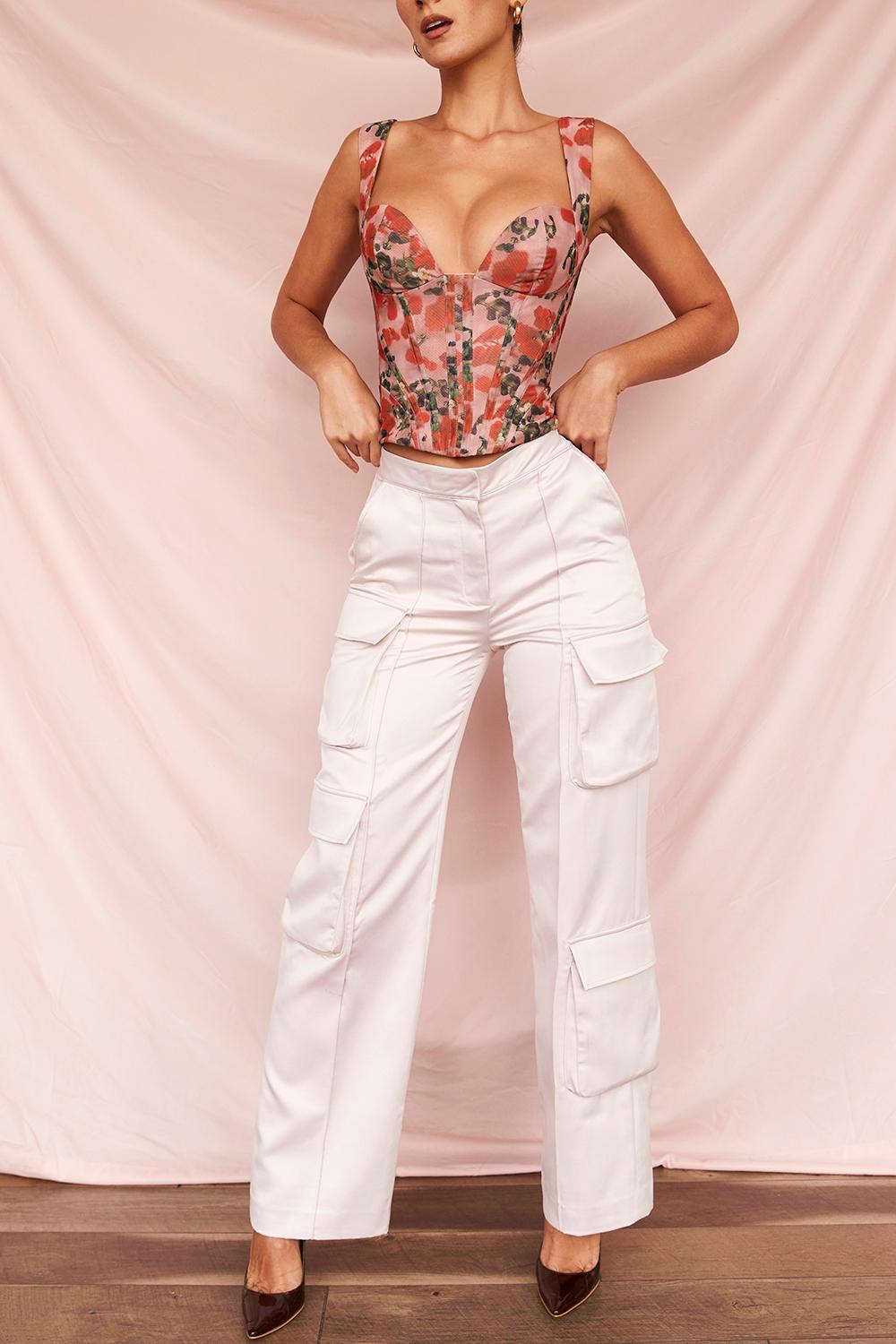 Daria  crystal satin straight leg cargo trousers - sale Product Image