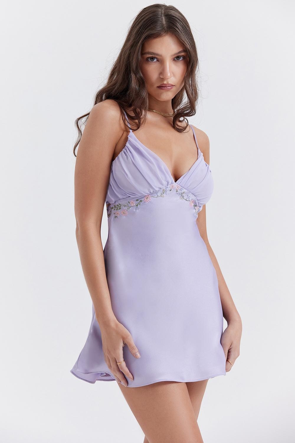Christa Embroidered Lavender Mini Dress Product Image
