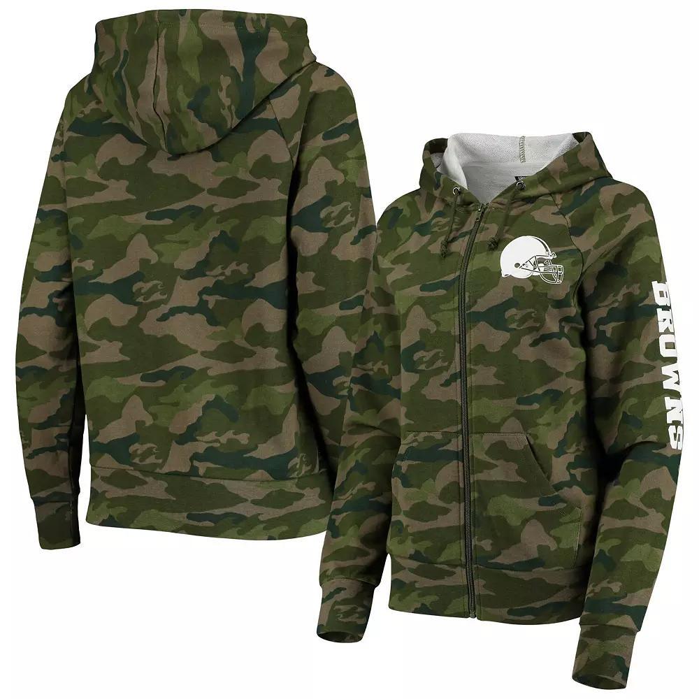 Women's New Era Camo Cleveland Browns Raglan Full-Zip Hoodie, Size: Small, Green Product Image