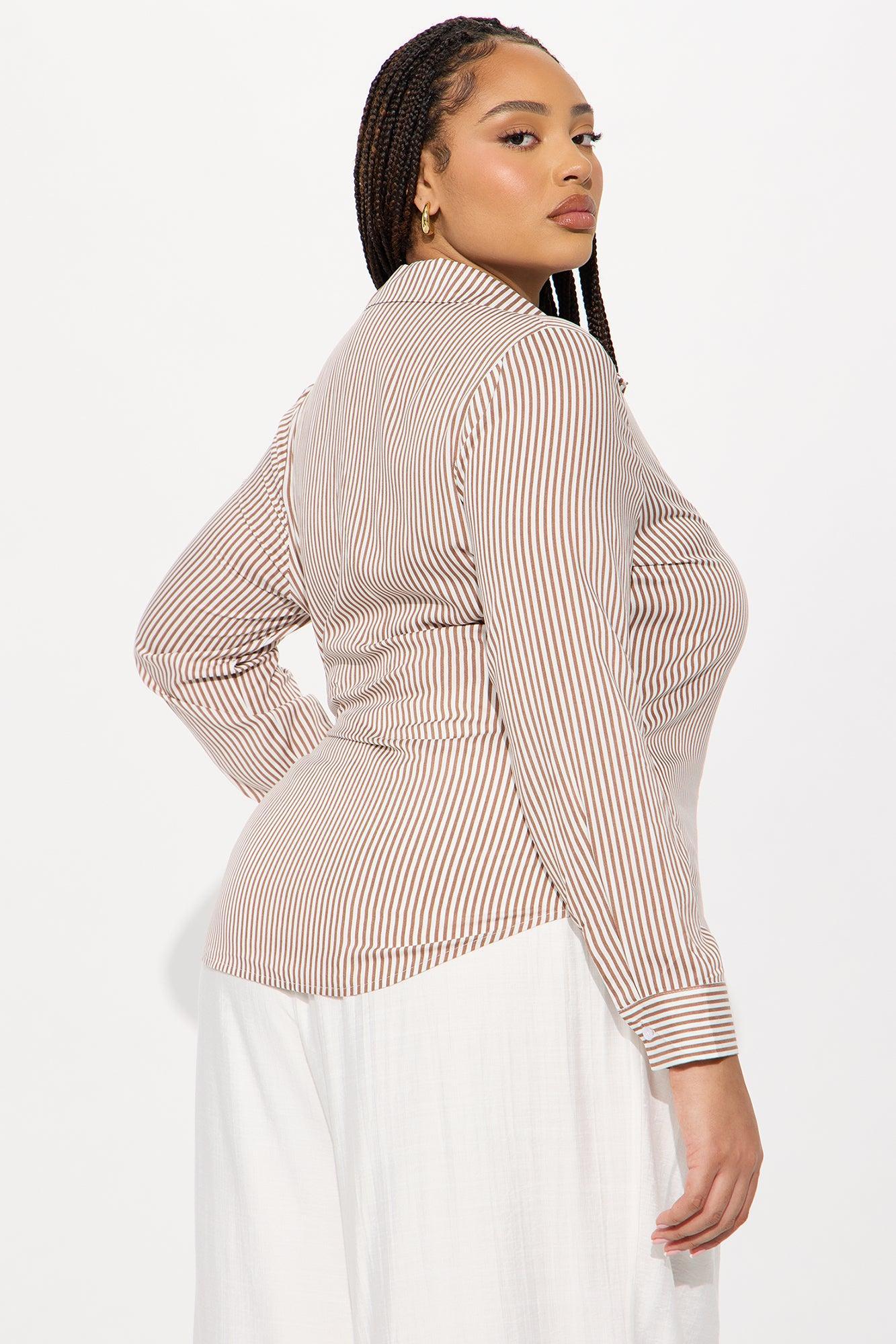 Hit The City Striped Challis Shirt - Brown/combo Product Image