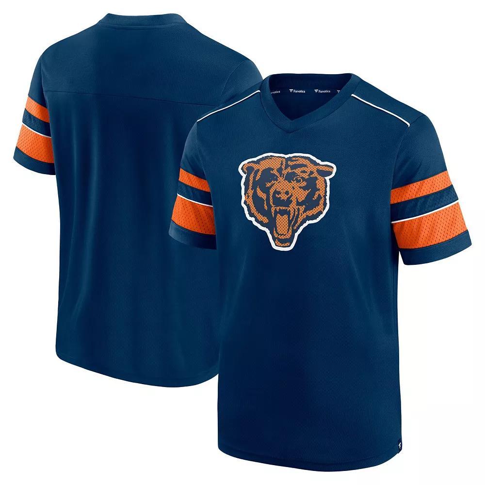 Men's Fanatics Branded Navy Chicago Bears Textured Throwback Hashmark V-Neck T-Shirt, Size: Small, Blue Product Image