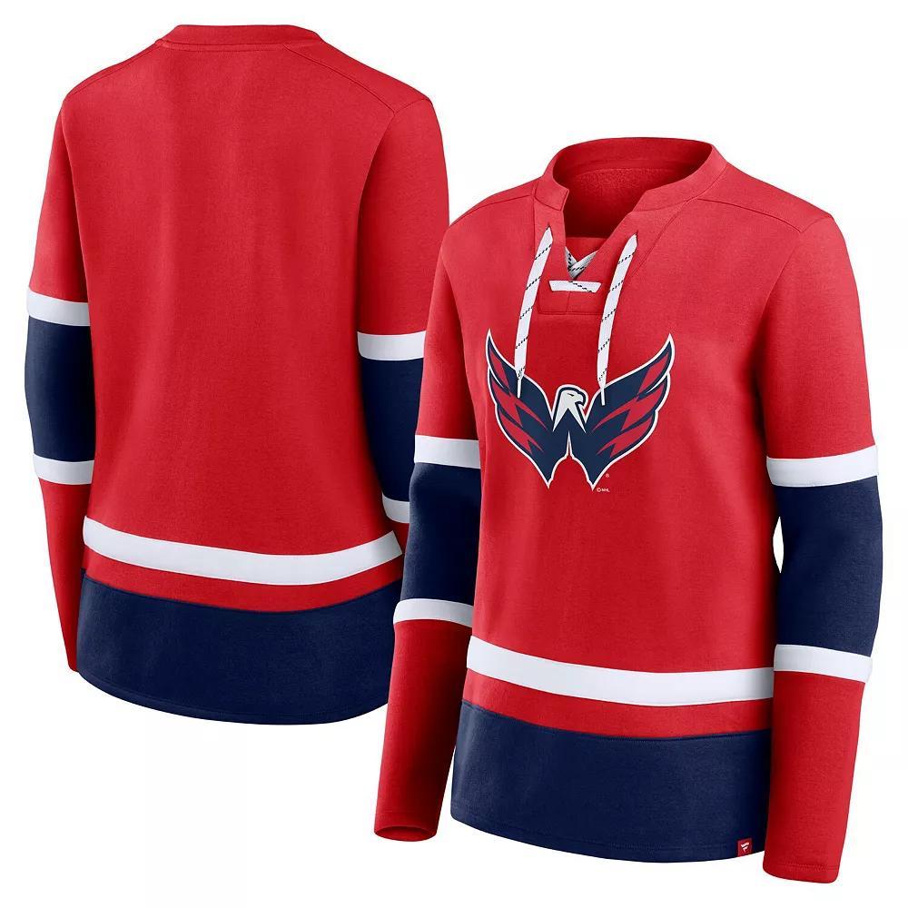 Women's Fanatics Red Washington Capitals Prime Time Lace-Up Long Sleeve T-Shirt, Size: XL Product Image