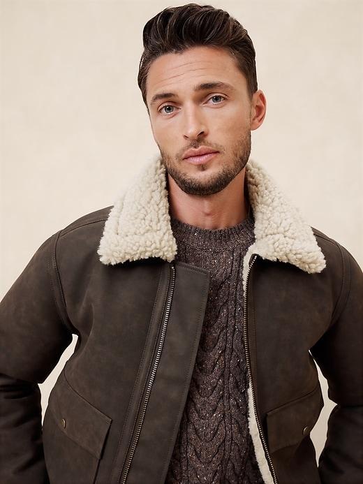 Vegan Leather Shearling Aviator Jacket Product Image