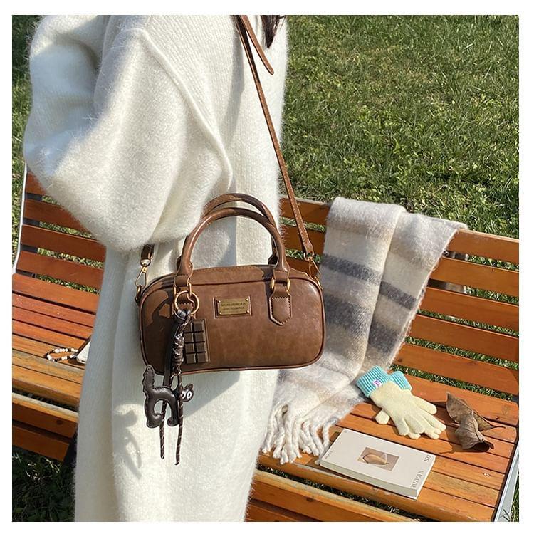 Top Handle Faux Leather Crossbody Bag / Bag Charm / Set Product Image