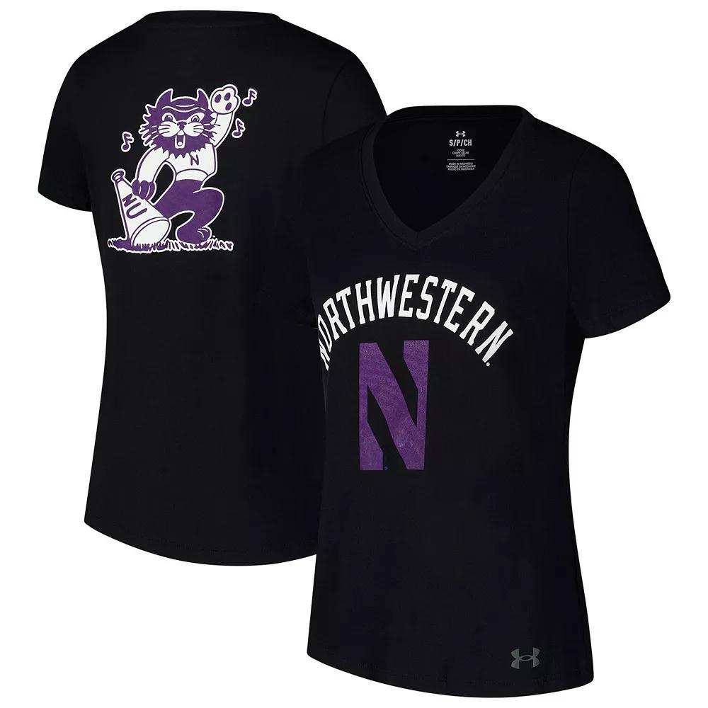 Women's Under Armour Black Northwestern Wildcats Logo V-Neck T-Shirt, Size: XL Product Image