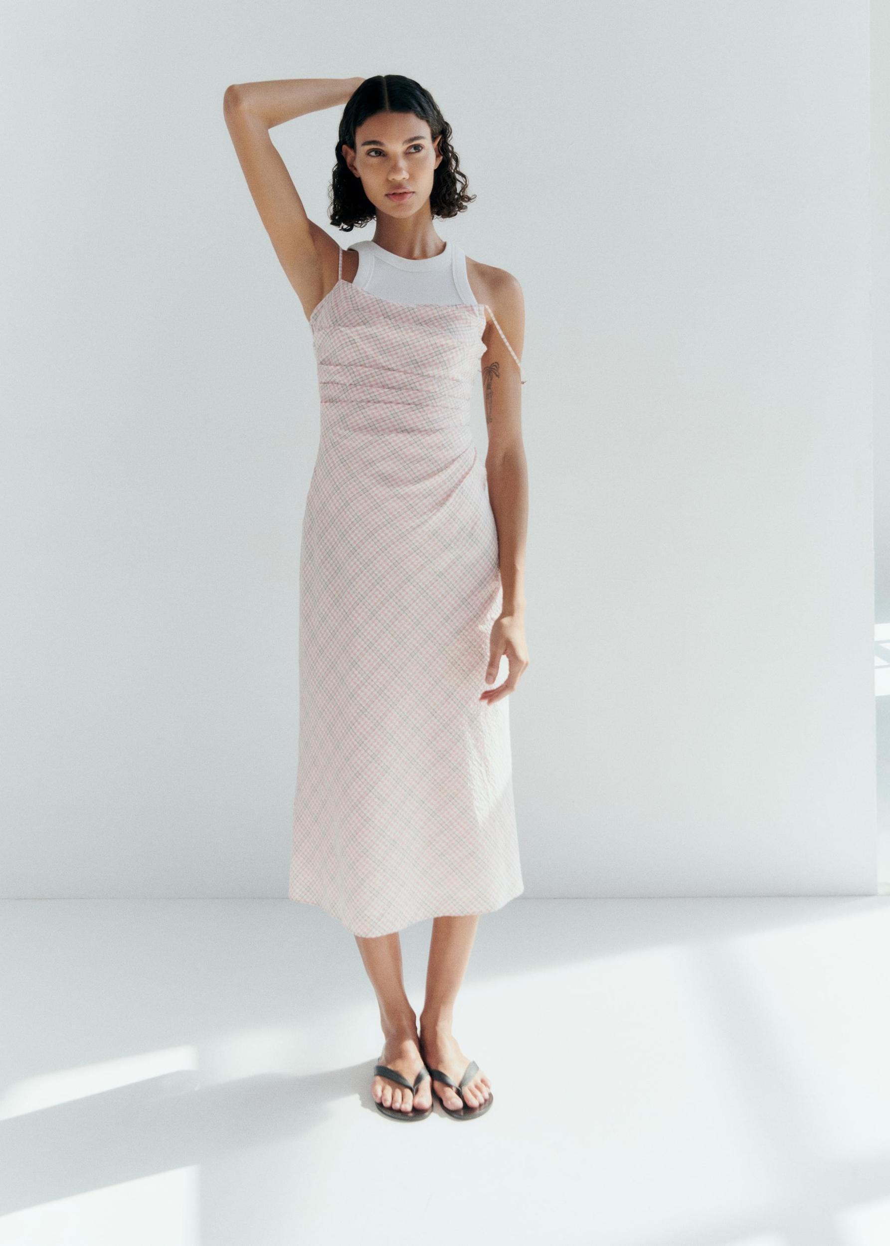 Check-print midi-dress - Women | MANGO USA Product Image
