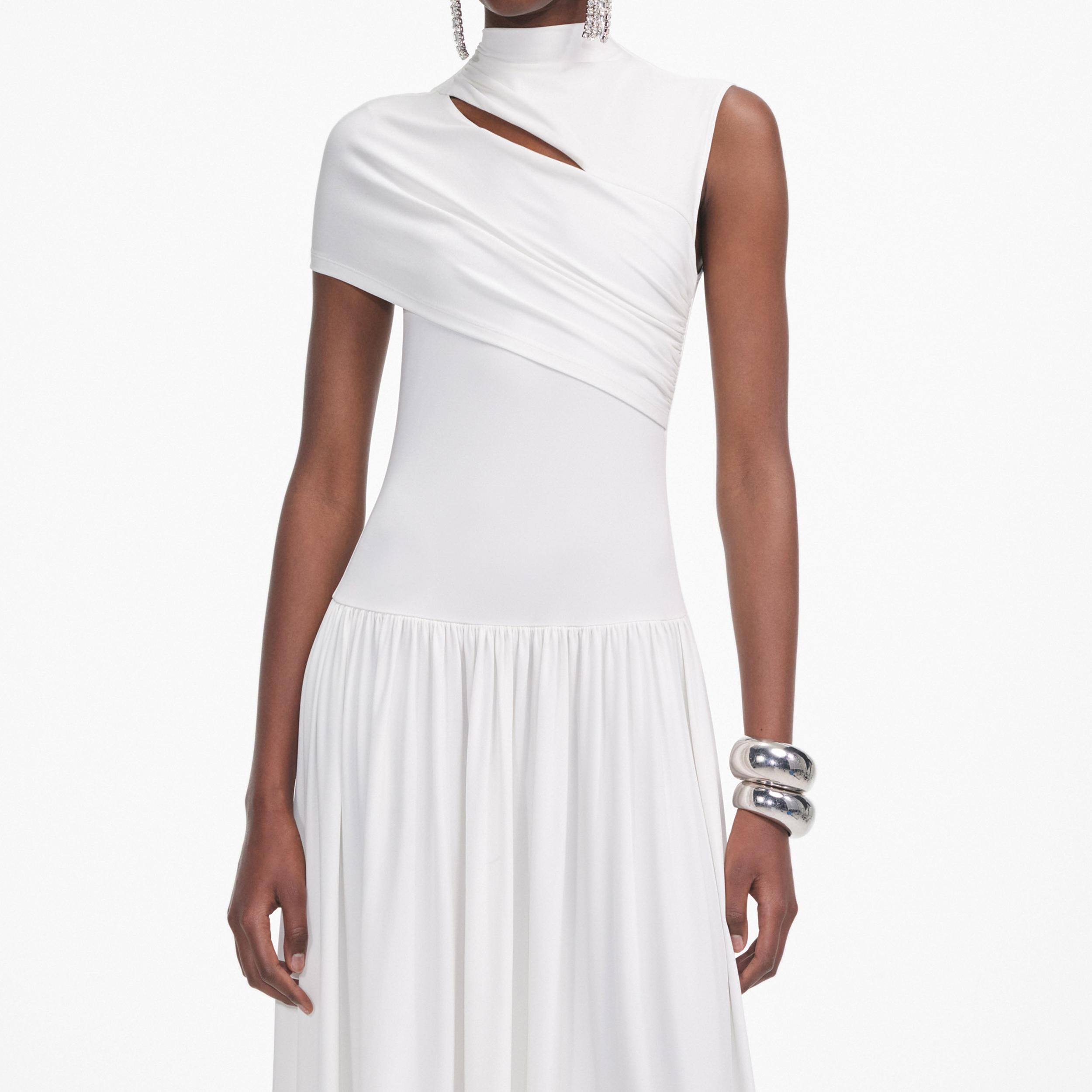 White Jersey Cut Out Midi Dress Product Image