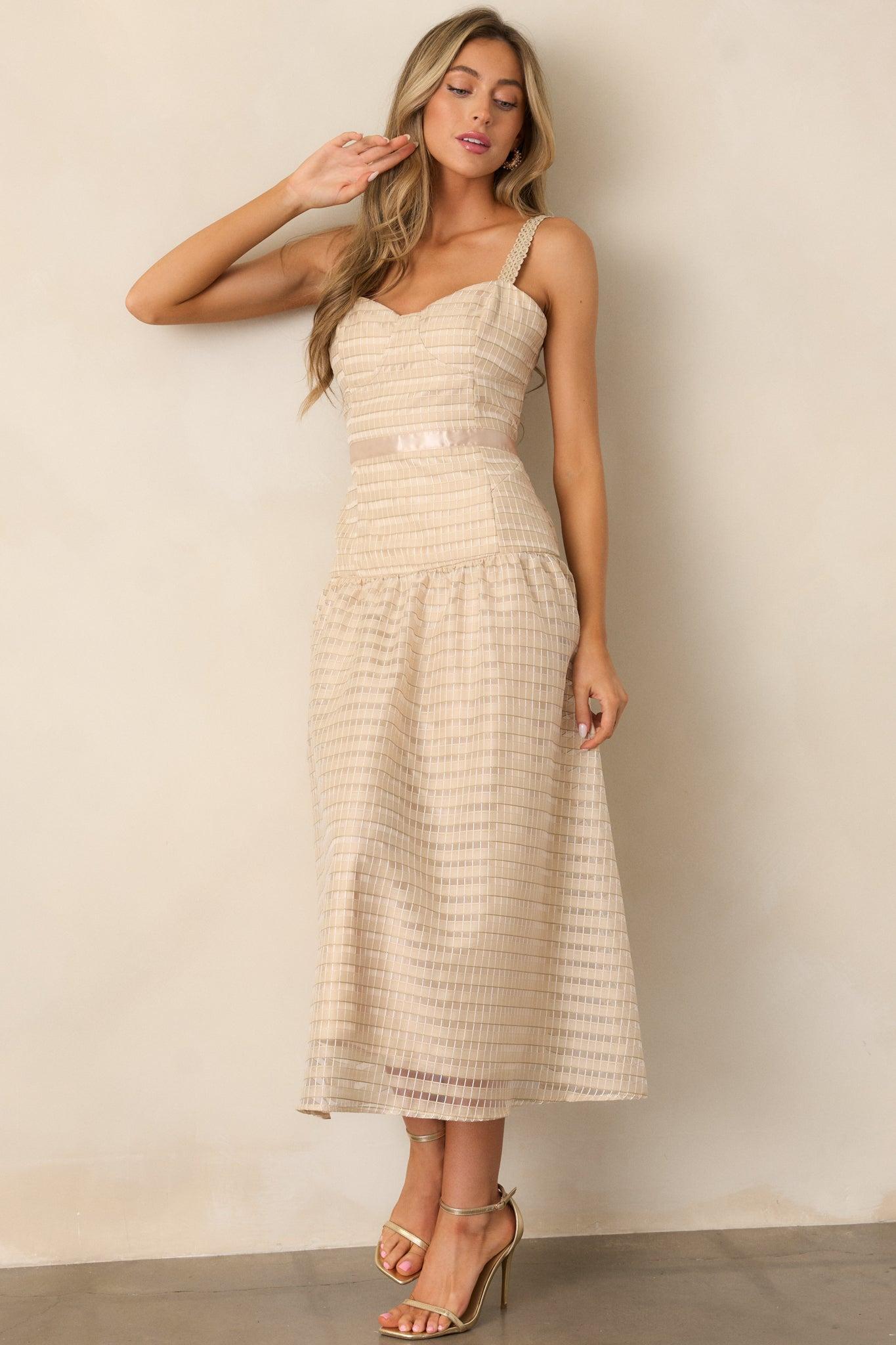 Know Better Tan Embroidered Drop Waist Maxi Dress Product Image