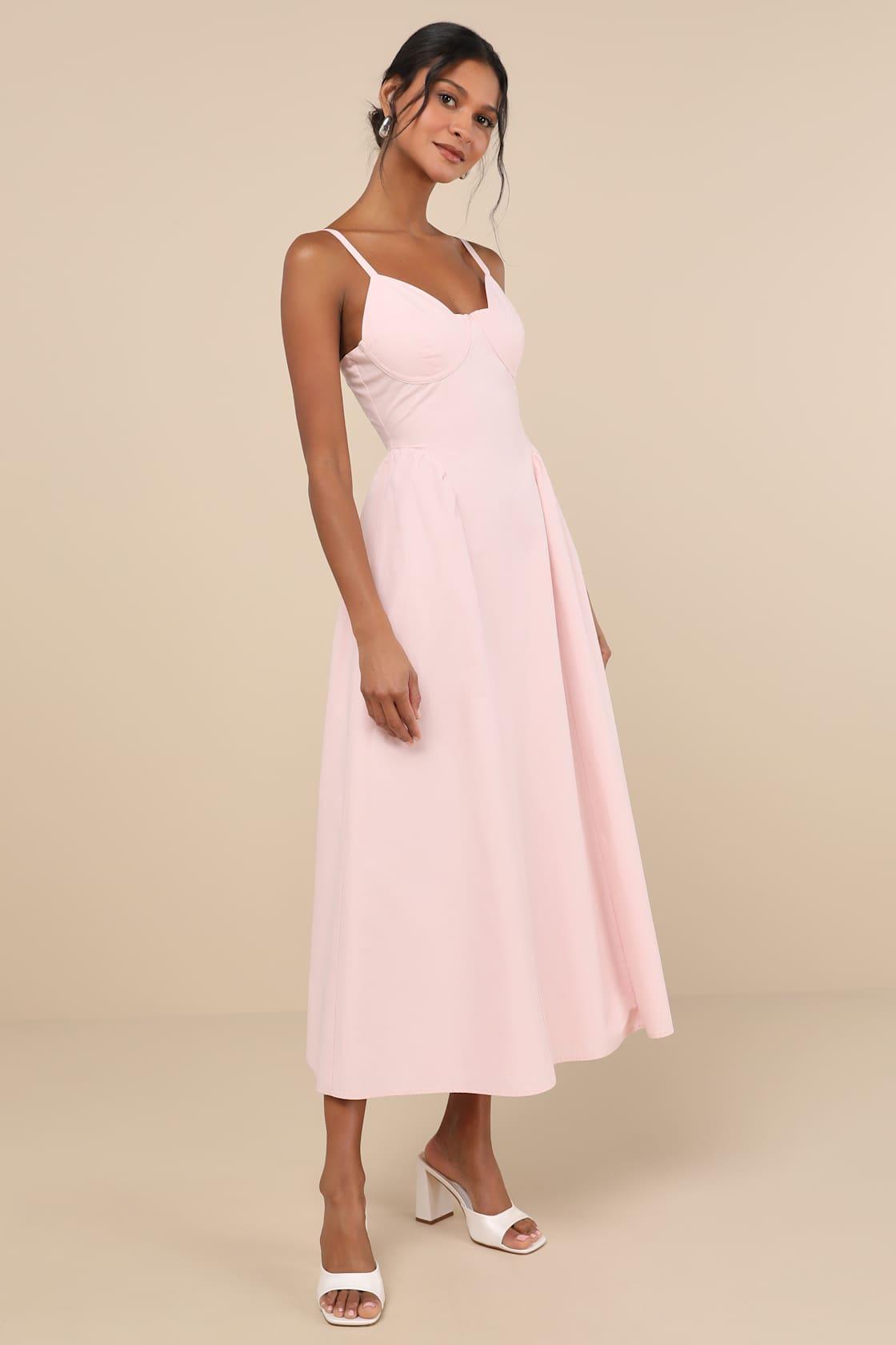 Veris Blush Pink Bustier Midi Dress Product Image