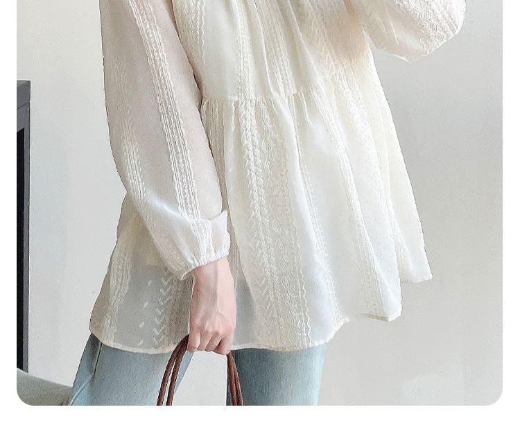 Maternity Long-Sleeve Square Neck Plain Flowy Blouse Product Image