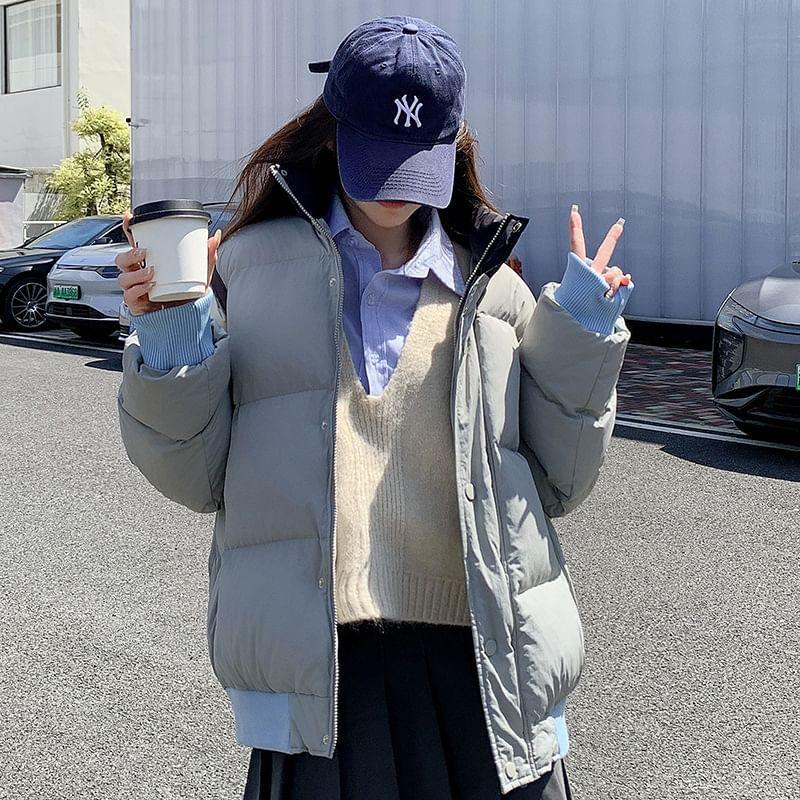 Mock Neck Zip-Up Padded Jacket Product Image