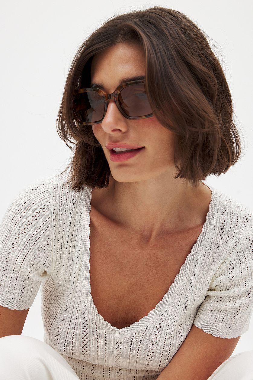 Knitted Pointelle Short Sleeve Top Product Image