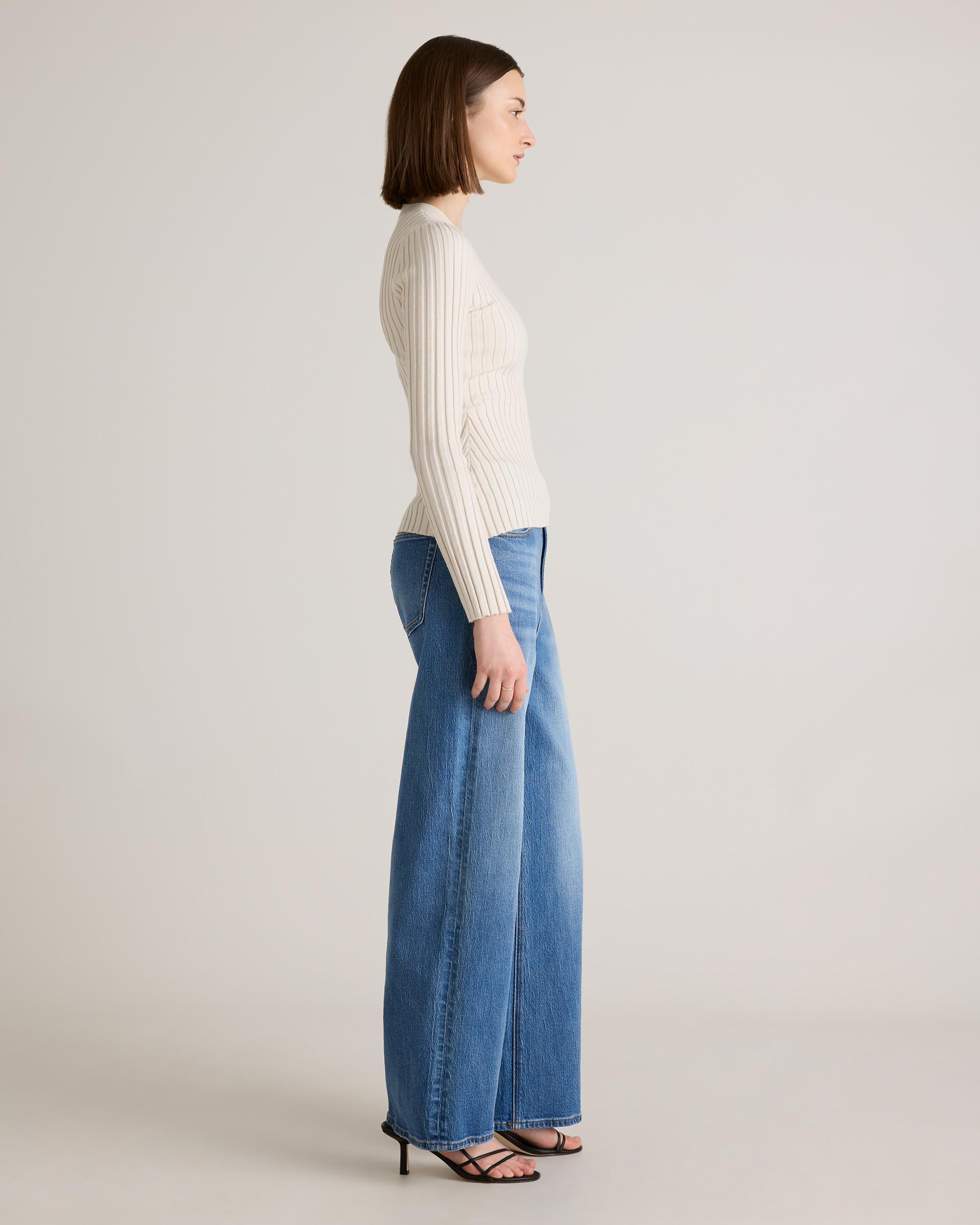 Cotton Cashmere Ribbed Long Sleeve Sweater  Product Image