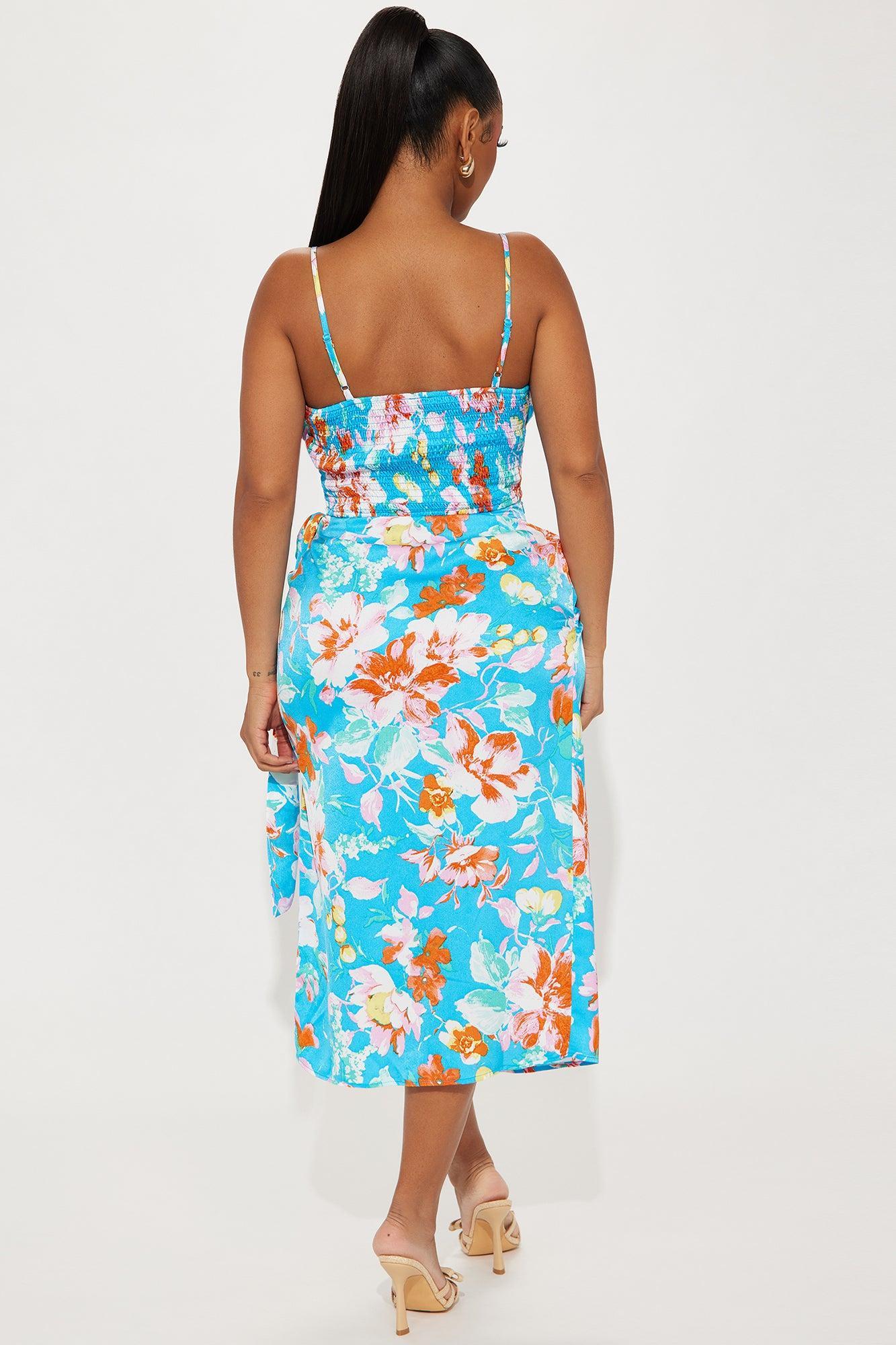 On The List Satin Skirt Set - Blue/combo Product Image