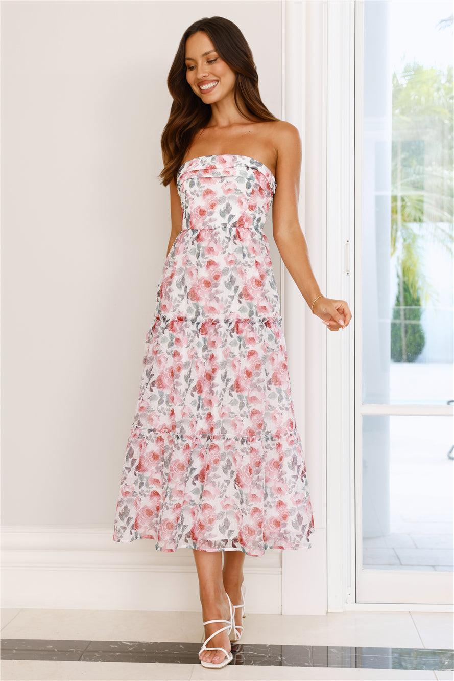 Like Wearing Poetry Strapless Midi Dress Pink Product Image