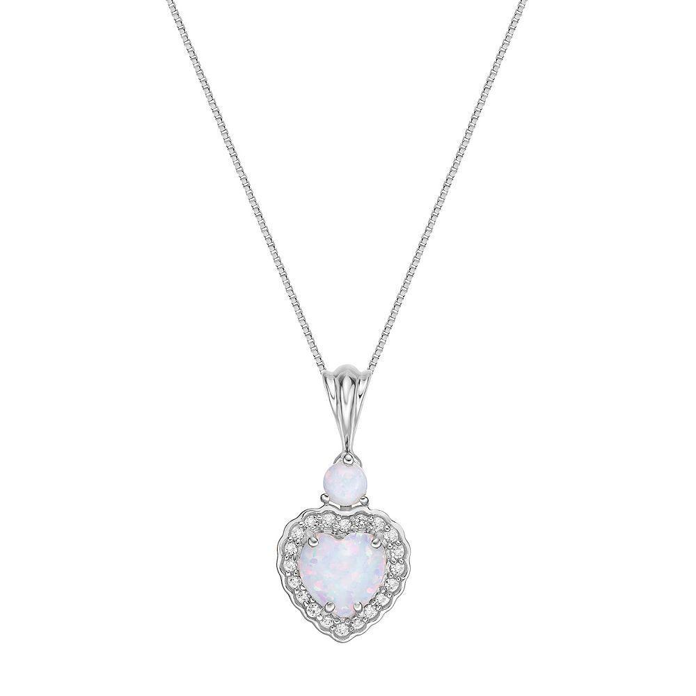 Gemminded Sterling Silver Lab-Created Opal & Lab-Created White Sapphire Pendant, Women's, Size: 18" Product Image