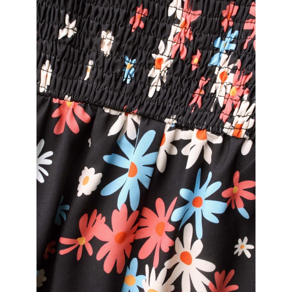 Plus Size Floral Square Neck Lantern Sleeve Dress BlackFlower Women Elegant Ruffles Square Neck Long Sleeve Curvy BloomChic 14-16/1X Product Image