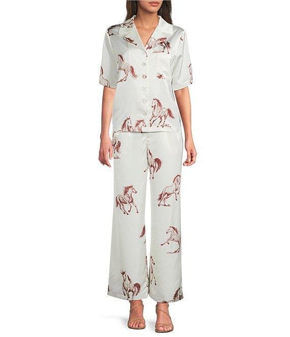 Le' AL.X Horse Print Satin High Waisted Pleated Front Wide Leg Coordinating Pants Product Image