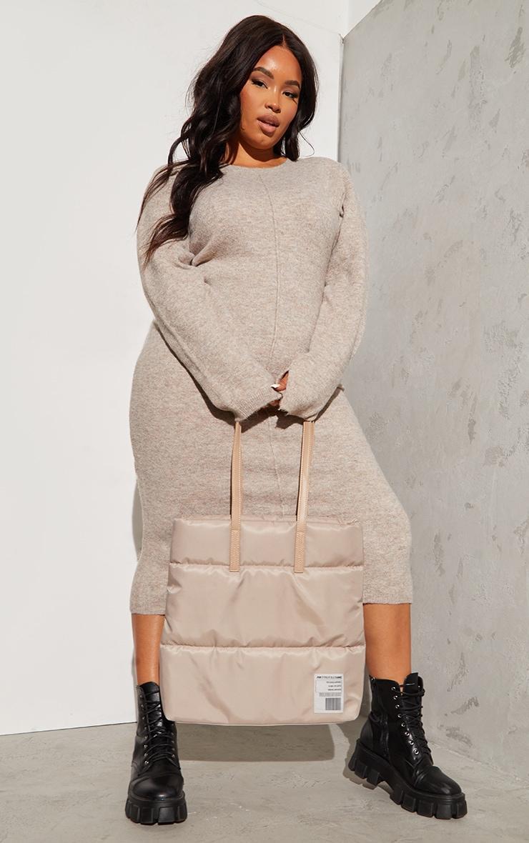 Plus Oatmeal Knitted Seam Front Midaxi Dress Product Image